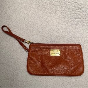 Fossil brown leather wristlet